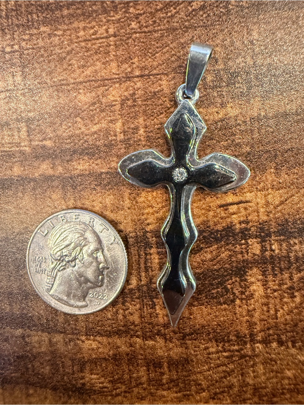 Sterling Silver Black Cross Pendant with Crystal Accent